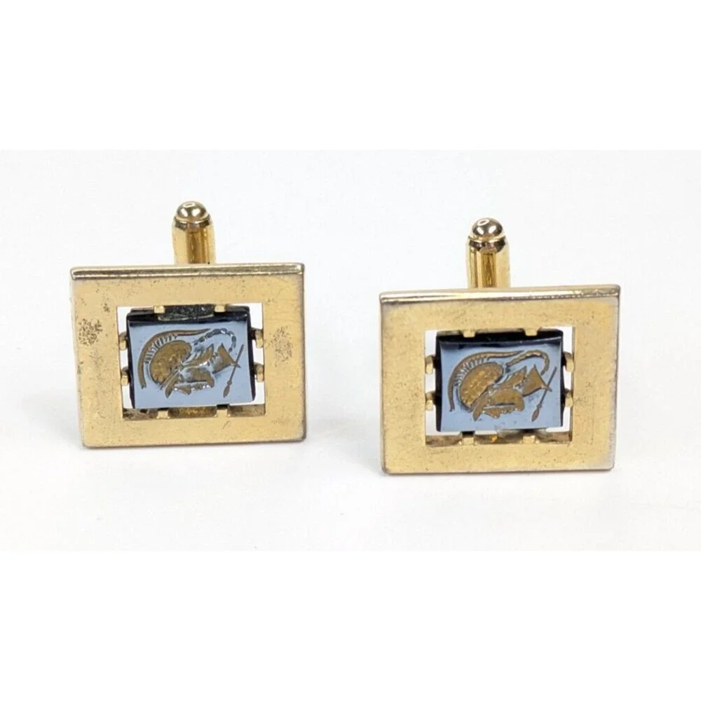 Vintage Anson Gold Tone Roman Greek Cameo Intaglio Hematite Men's Cufflinks